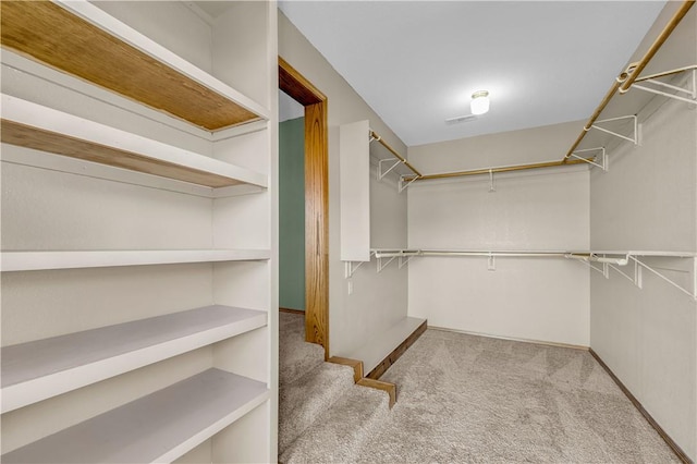 spacious closet featuring light carpet