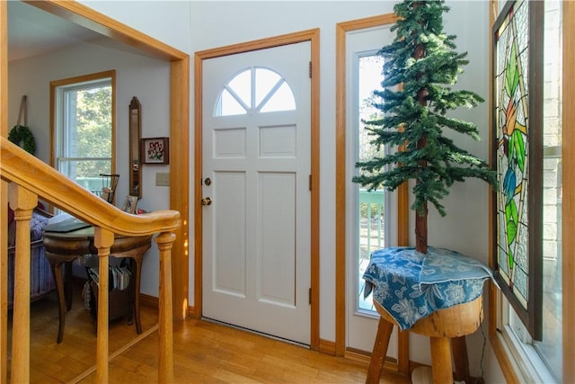 foyer entrance featuring light wood-type flooring