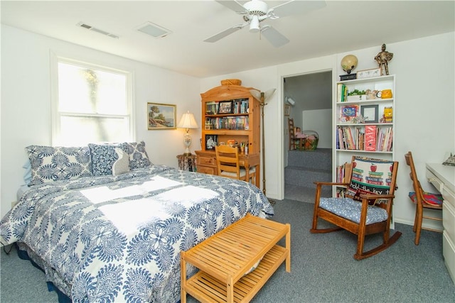 bedroom featuring carpet and ceiling fan