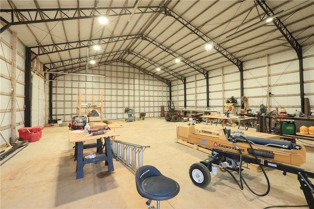 garage with a workshop area