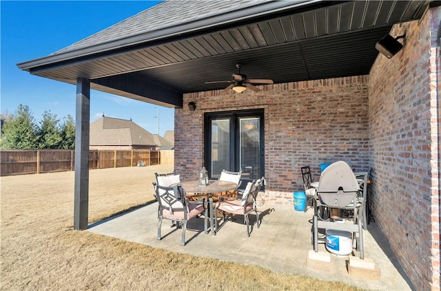 view of patio / terrace featuring ceiling fan