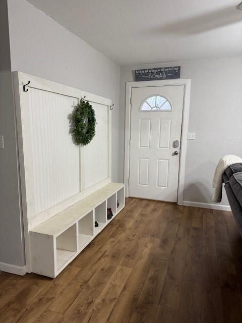 mudroom featuring dark wood-type flooring