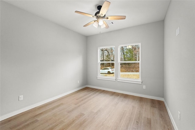 empty room featuring ceiling fan and light hardwood / wood-style floors