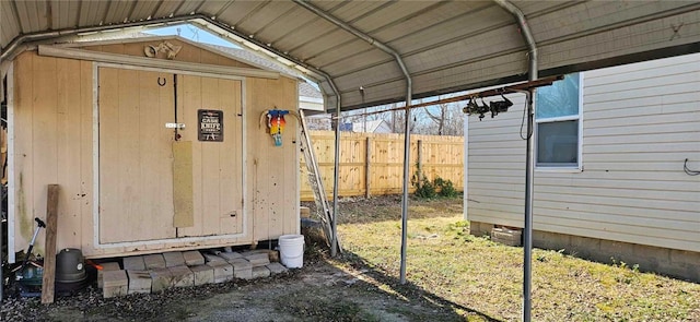 exterior space featuring a storage unit