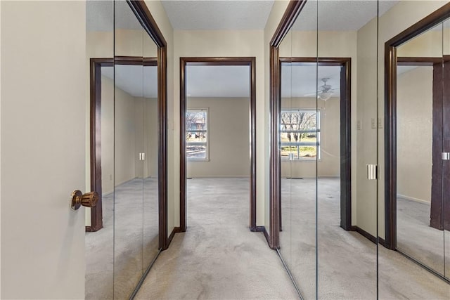 corridor with light colored carpet