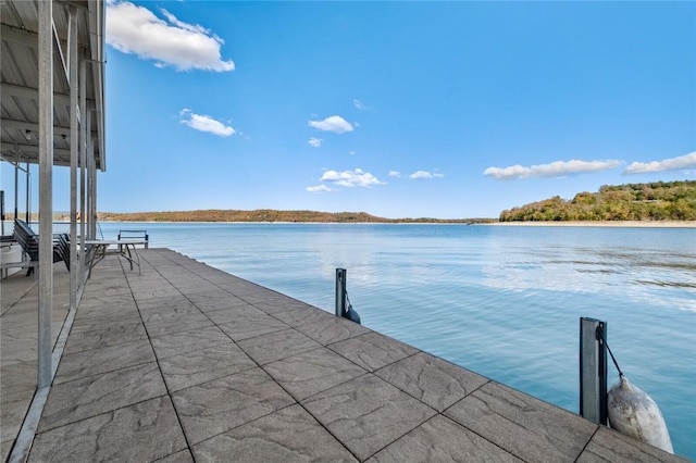 dock area with a water view