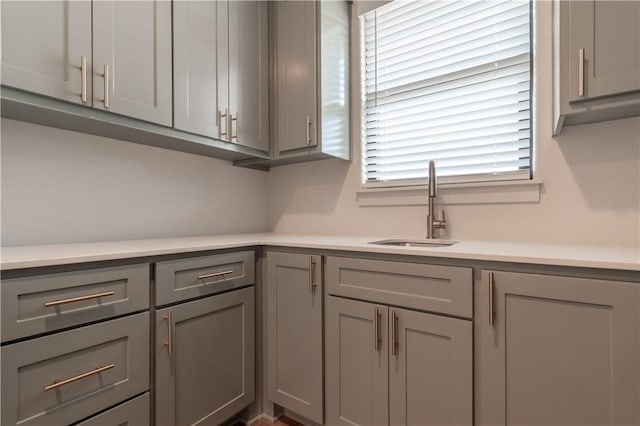 kitchen with gray cabinetry and sink