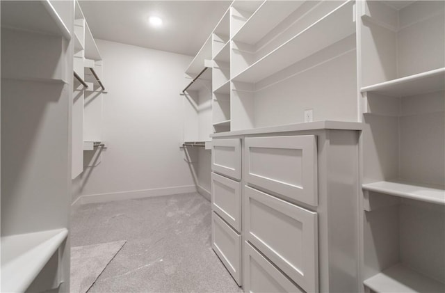 spacious closet with light carpet