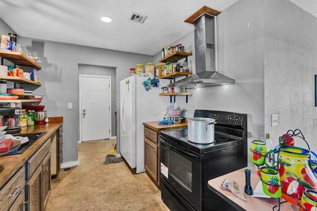 kitchen featuring ventilation hood and black appliances