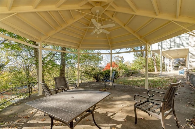 view of patio / terrace with a gazebo and ceiling fan