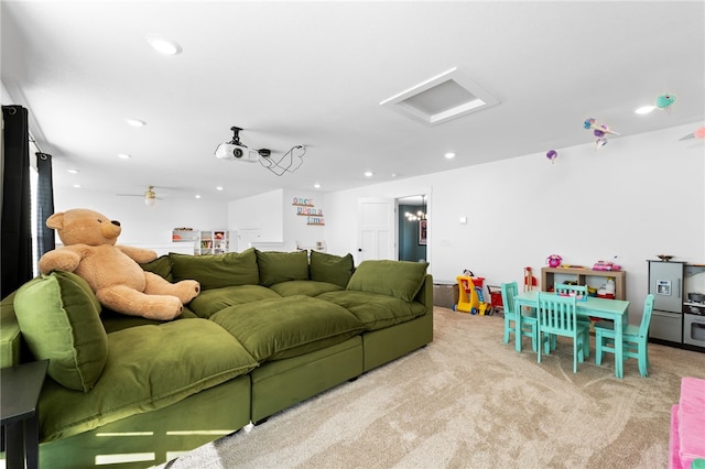 interior space featuring recessed lighting and light colored carpet