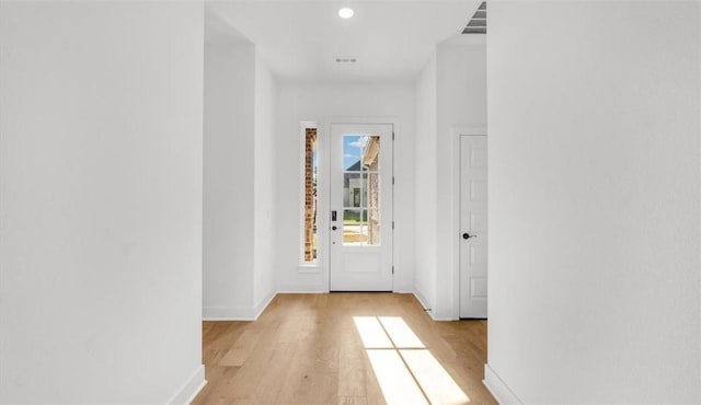 doorway to outside featuring light wood-type flooring