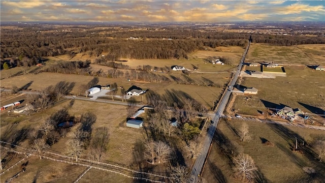 aerial view at dusk with a rural view