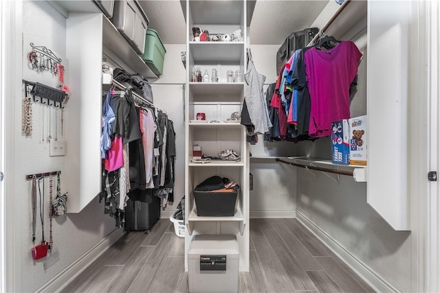 spacious closet featuring wood finish floors