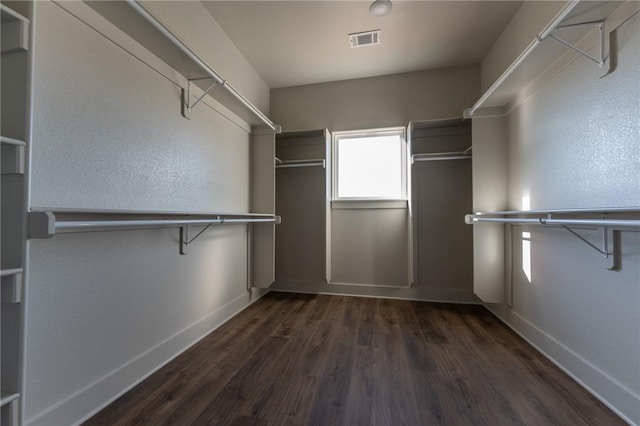 spacious closet with dark wood-type flooring