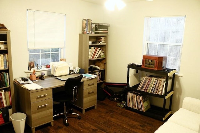 office featuring dark wood-type flooring