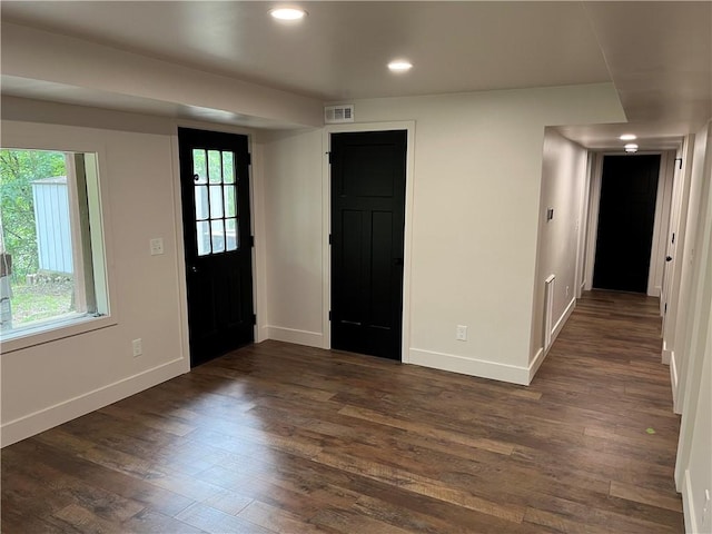 foyer with a wealth of natural light and dark hardwood / wood-style floors