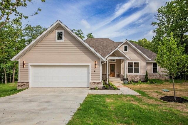20 Singleton Dr, Bella Vista, AR 72715 - craftsman-style home with brick siding, concrete driveway, a front yard, and roof with shingles
