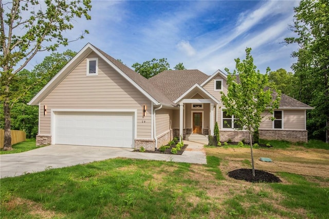 20 Singleton Dr, Bella Vista, AR 72715 - craftsman-style home featuring brick siding, driveway, a front yard, and a shingled roof