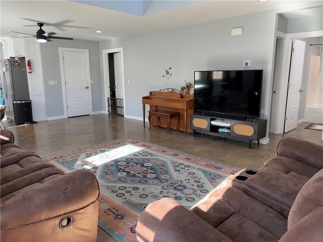 living room featuring ceiling fan