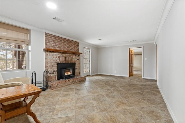 living room featuring crown molding