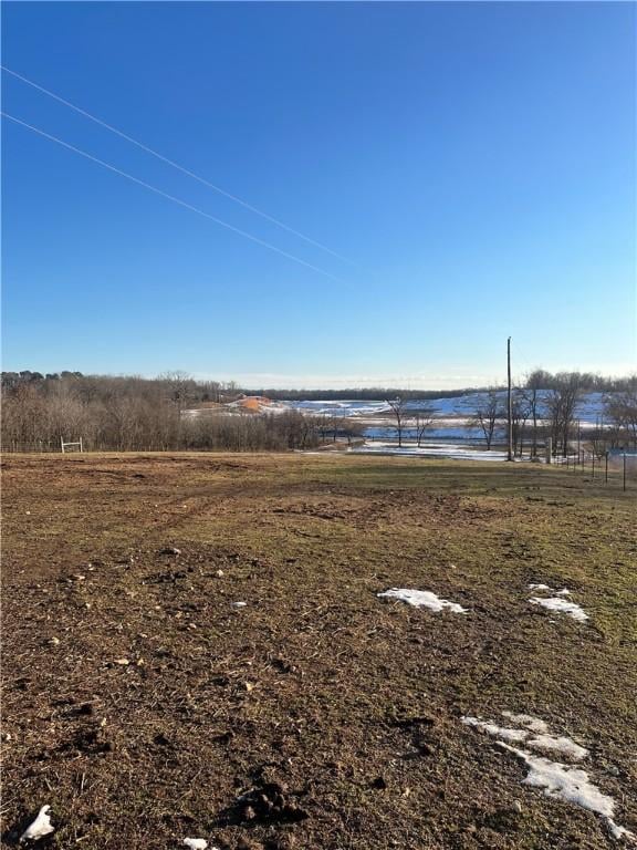 view of yard with a water view and a rural view