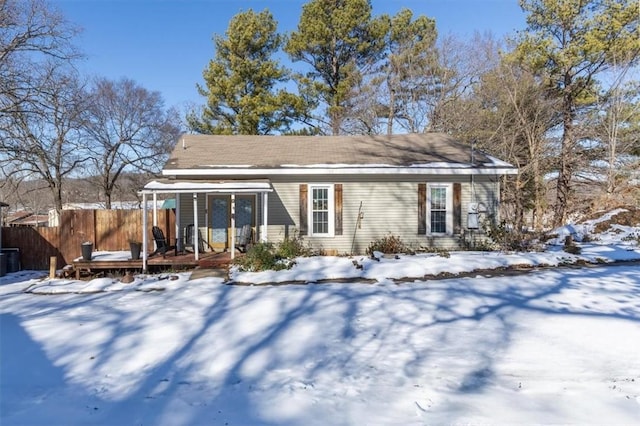 view of snow covered property