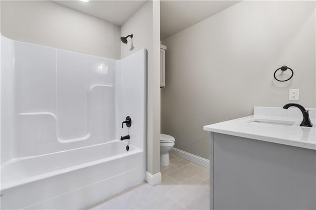 full bathroom with toilet, tile patterned flooring, tub / shower combination, and vanity