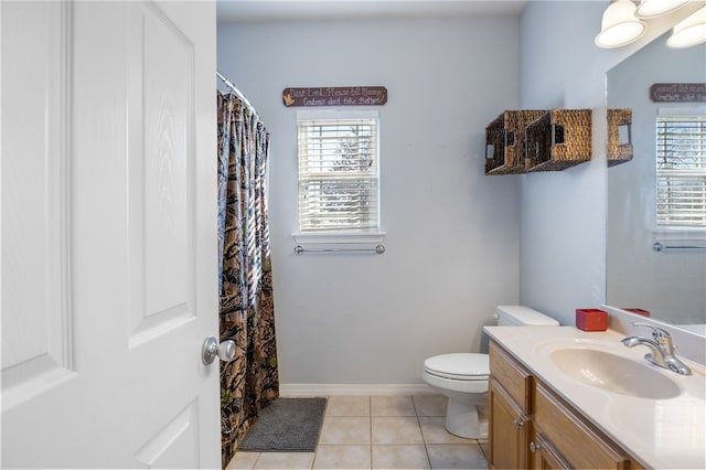 bathroom with tile patterned flooring, vanity, and toilet