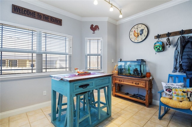 tiled dining area with ornamental molding