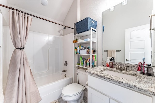 full bathroom featuring toilet, shower / tub combo, and vanity