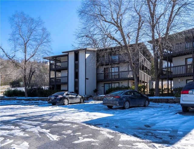 view of snow covered building