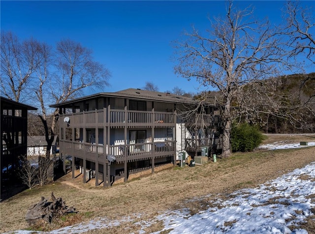 view of snow covered property