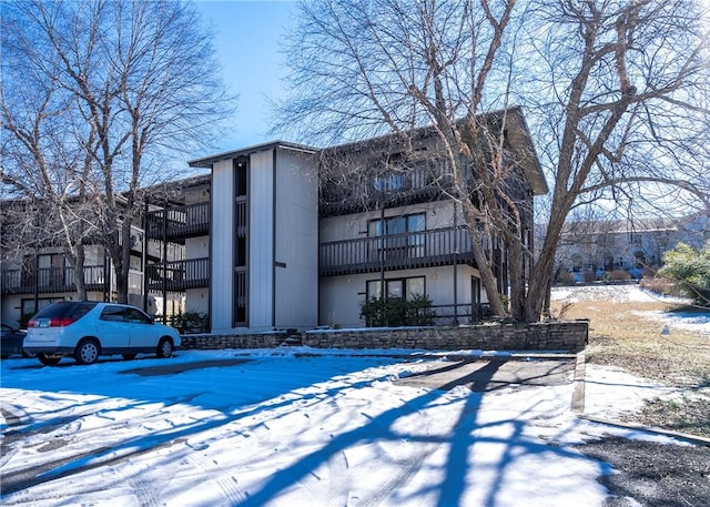 view of snow covered building