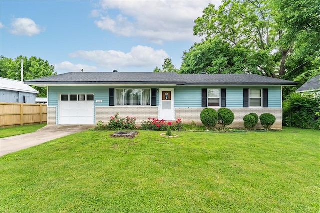 ranch-style house with a front lawn and a garage