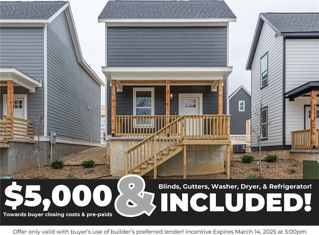 view of front of home featuring cooling unit and covered porch