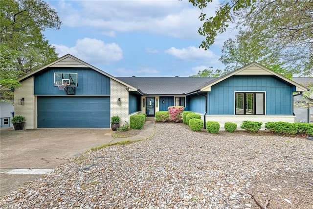 single story home with a garage