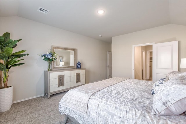 1412 NW 5th Ave, Highfill, AR 72734 - bedroom featuring baseboards, visible vents, vaulted ceiling, and light colored carpet