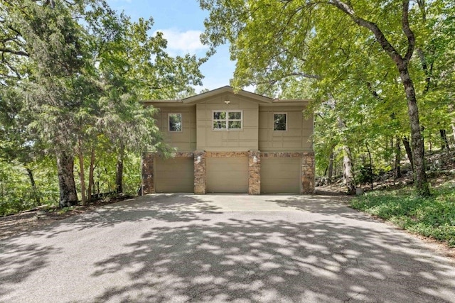 exterior space with a garage