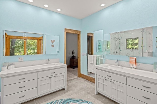 bathroom featuring vanity and tile patterned flooring