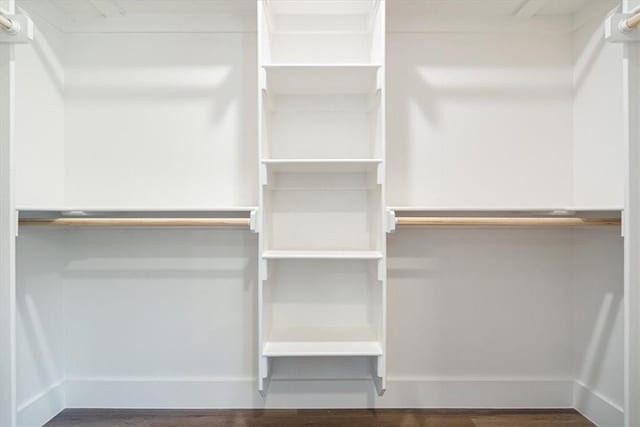 walk in closet with wood-type flooring