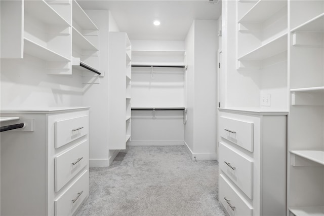 spacious closet with light colored carpet