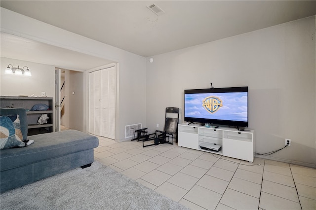 living room featuring light tile patterned floors