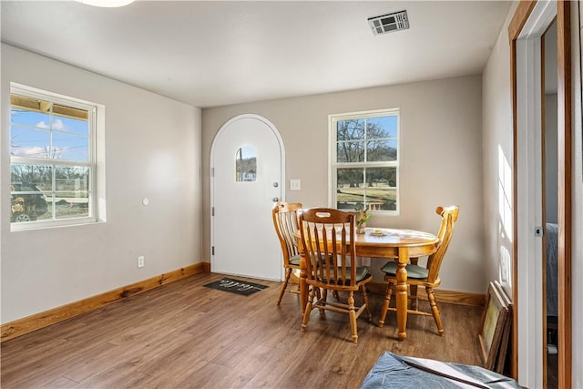 dining room with a wealth of natural light and hardwood / wood-style flooring