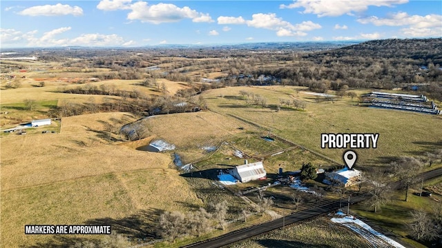 bird's eye view with a rural view