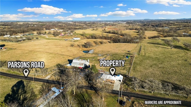 bird's eye view with a rural view