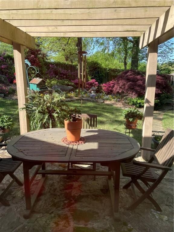 view of patio featuring a pergola