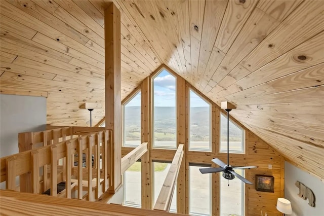 bonus room featuring a water view, vaulted ceiling, wooden walls, and wooden ceiling