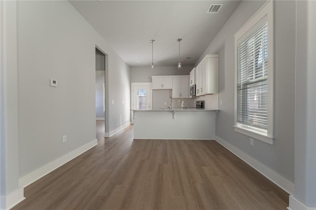 unfurnished living room with dark hardwood / wood-style flooring, plenty of natural light, and sink