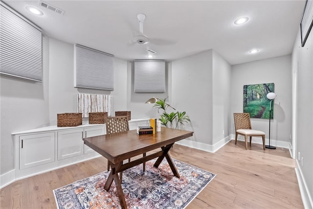 office featuring ceiling fan and light hardwood / wood-style floors